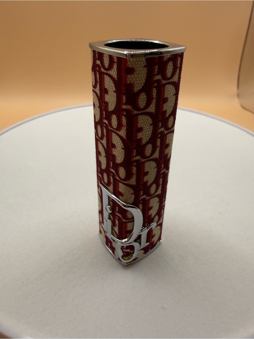 Dior Monogram Fabric Lipstick Holder in Burgundy and Beige